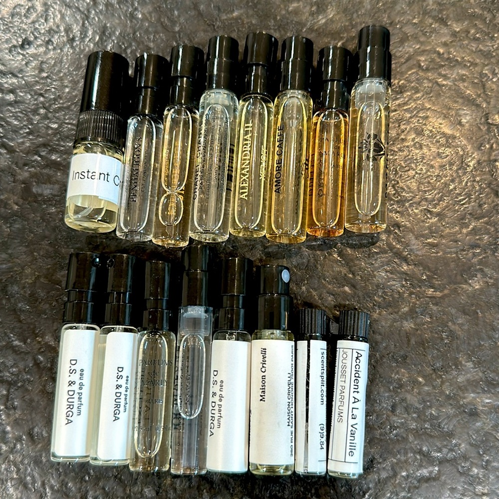 Lot of 16 fragrance samples including Xerjoff, Mancera, and Parfums de Marly